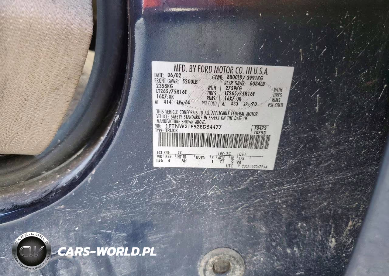 2002 Ford F250 Super Duty VIN:1FTNW21F92ED54477 - 13