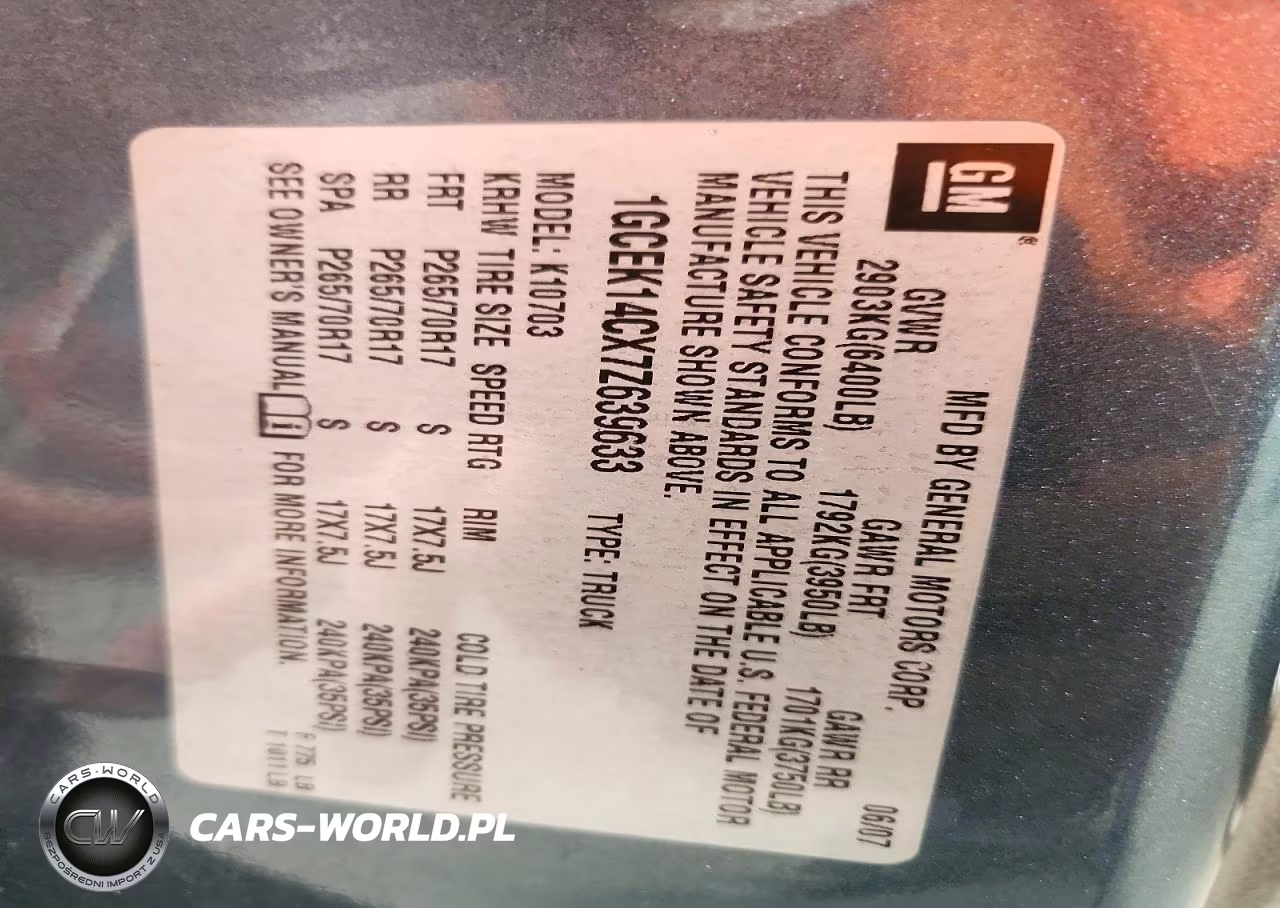 2007 Chevrolet Silverado K1500 VIN:1GCEK14CX7Z639633 - 12