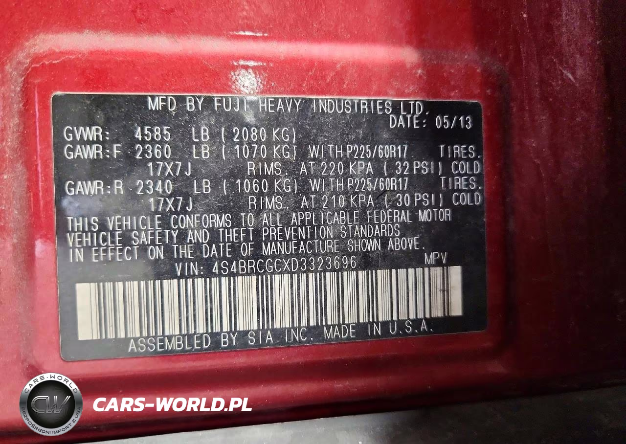 2013 Subaru Outback 2.5I Premium VIN:4S4BRCGCXD3323696 - 13