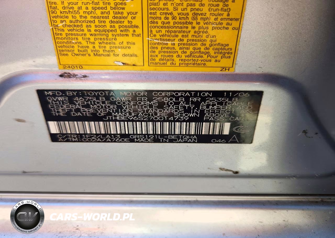 2007 Lexus Gs 350 VIN:JTHBE96S270014739 - 12