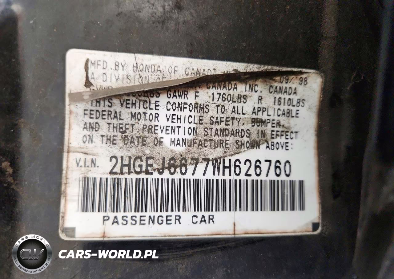 1998 Honda Civic Lx VIN:2HGEJ6677WH626760 - 12