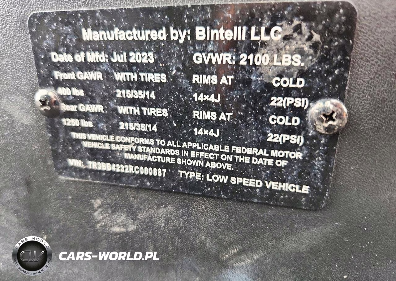 2023 Bintelli Golf Cart VIN:7R3BB4232RC000887 - 10