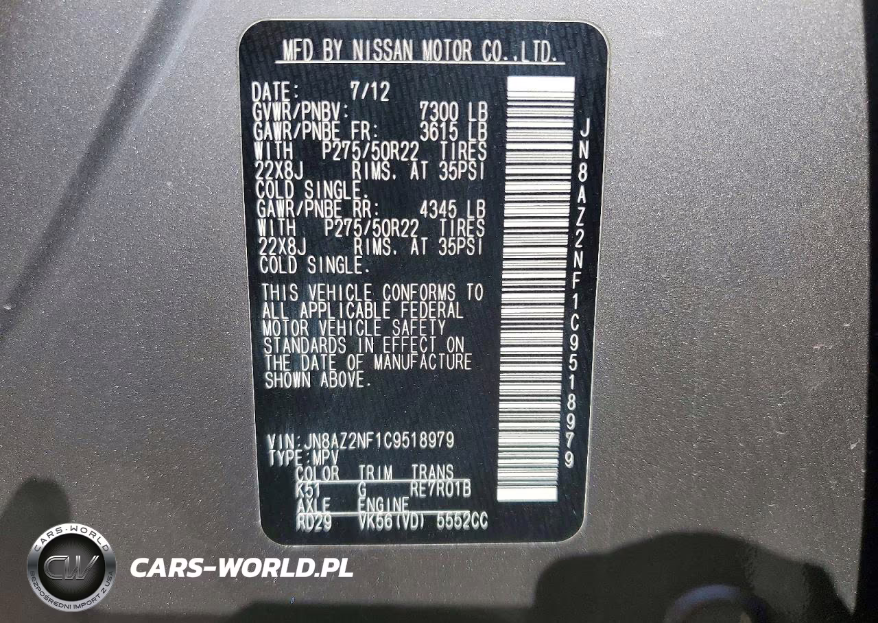 2012 Infiniti Qx56 VIN:JN8AZ2NF1C9518979 - 13
