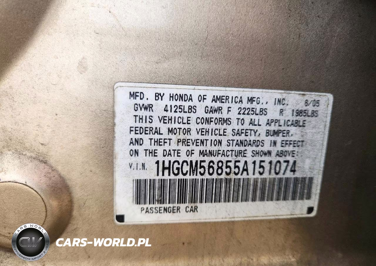 2005 Honda Accord Ex VIN:1HGCM56855A151074 - 12