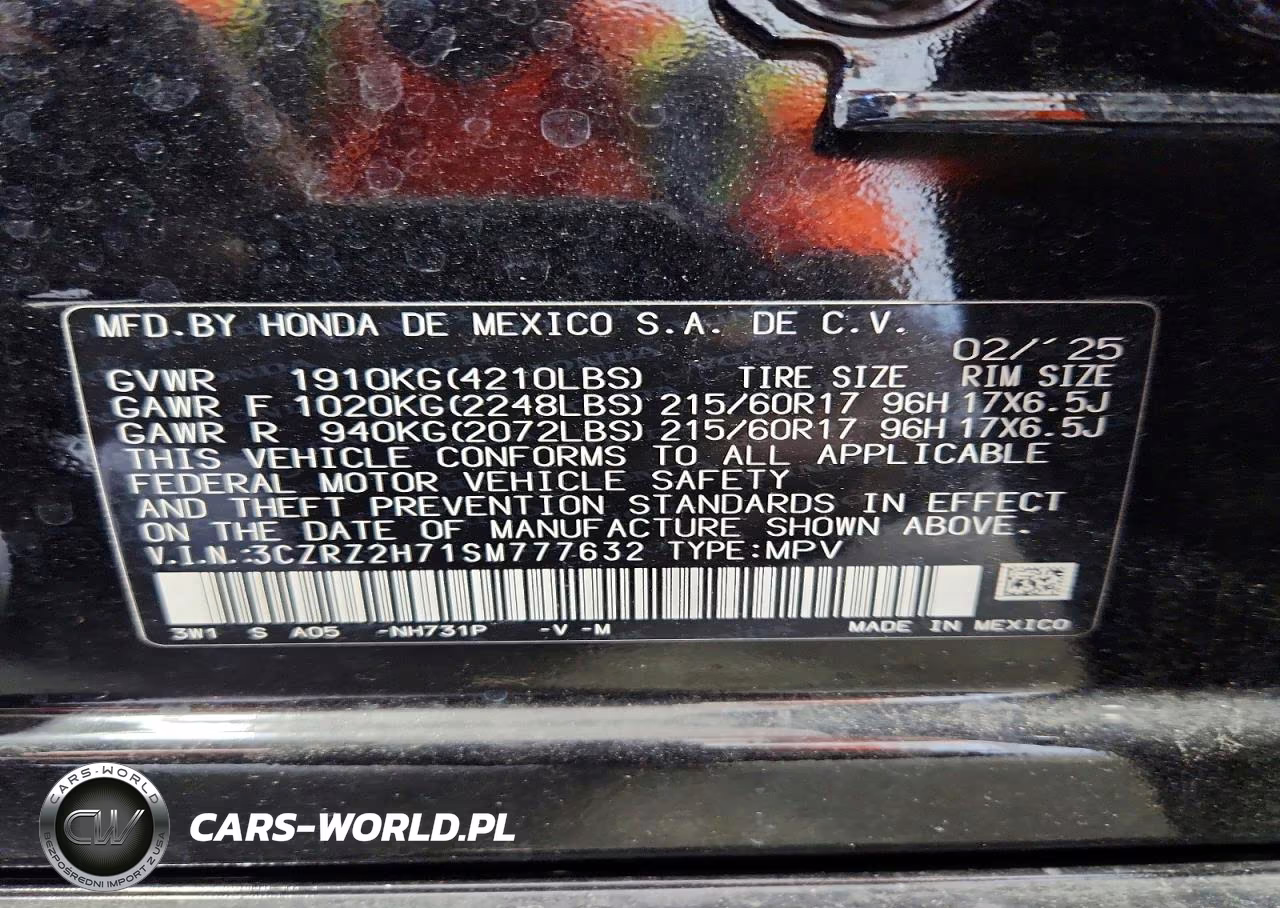 2025 Honda Hr-V Exl VIN:3CZRZ2H71SM777632 - 14