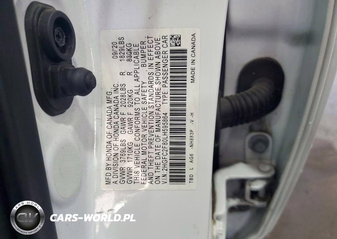 2020 Honda Civic Sport VIN:2HGFC2F80LH595864 - 12