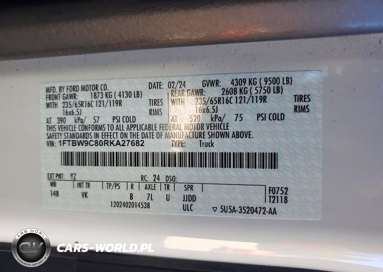 2024 Ford Transit 350 Delivery Van VIN:1FTBW9C80RKA27682 - 13