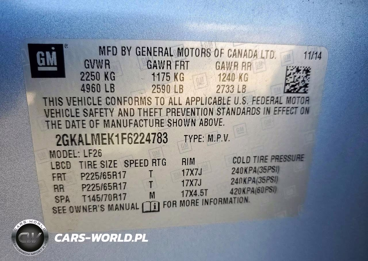 2015 GMC Terrain Sle VIN:2GKALMEK1F6224783 - 13