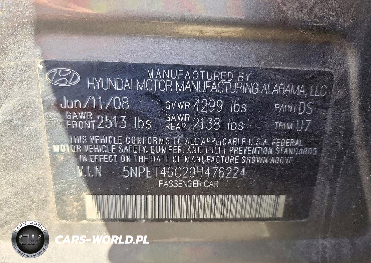 2009 Hyundai Sonata Gls VIN:5NPET46C29H476224 - 12