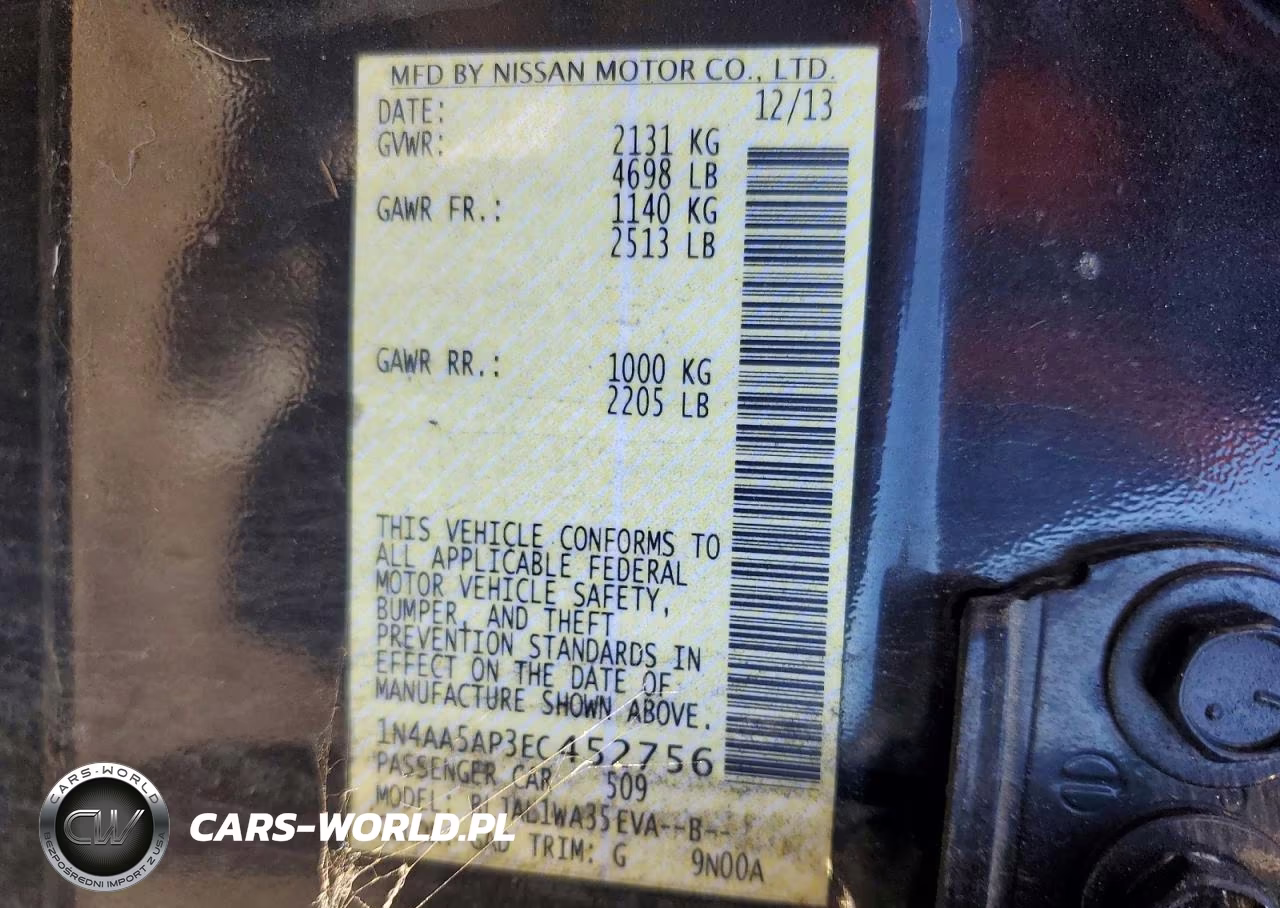2014 Nissan Maxima 3.5 Sv VIN:1N4AA5AP3EC452756 - 13