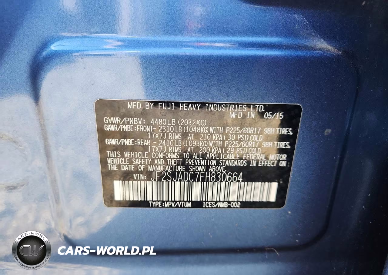 2015 Subaru Forester 2.5I Premium VIN:JF2SJADC7FH830664 - 13