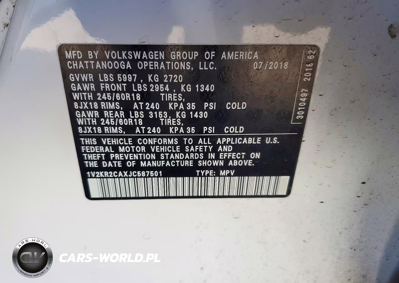 2018 Volkswagen Atlas Se VIN:1V2KR2CAXJC587501 - 13
