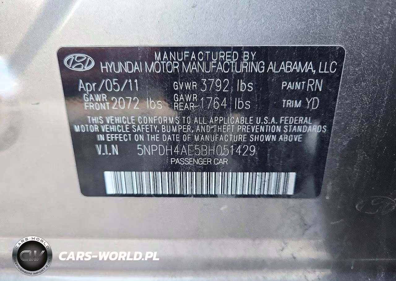 2011 Hyundai Elantra Limited VIN:5NPDH4AE5BH051429 - 12