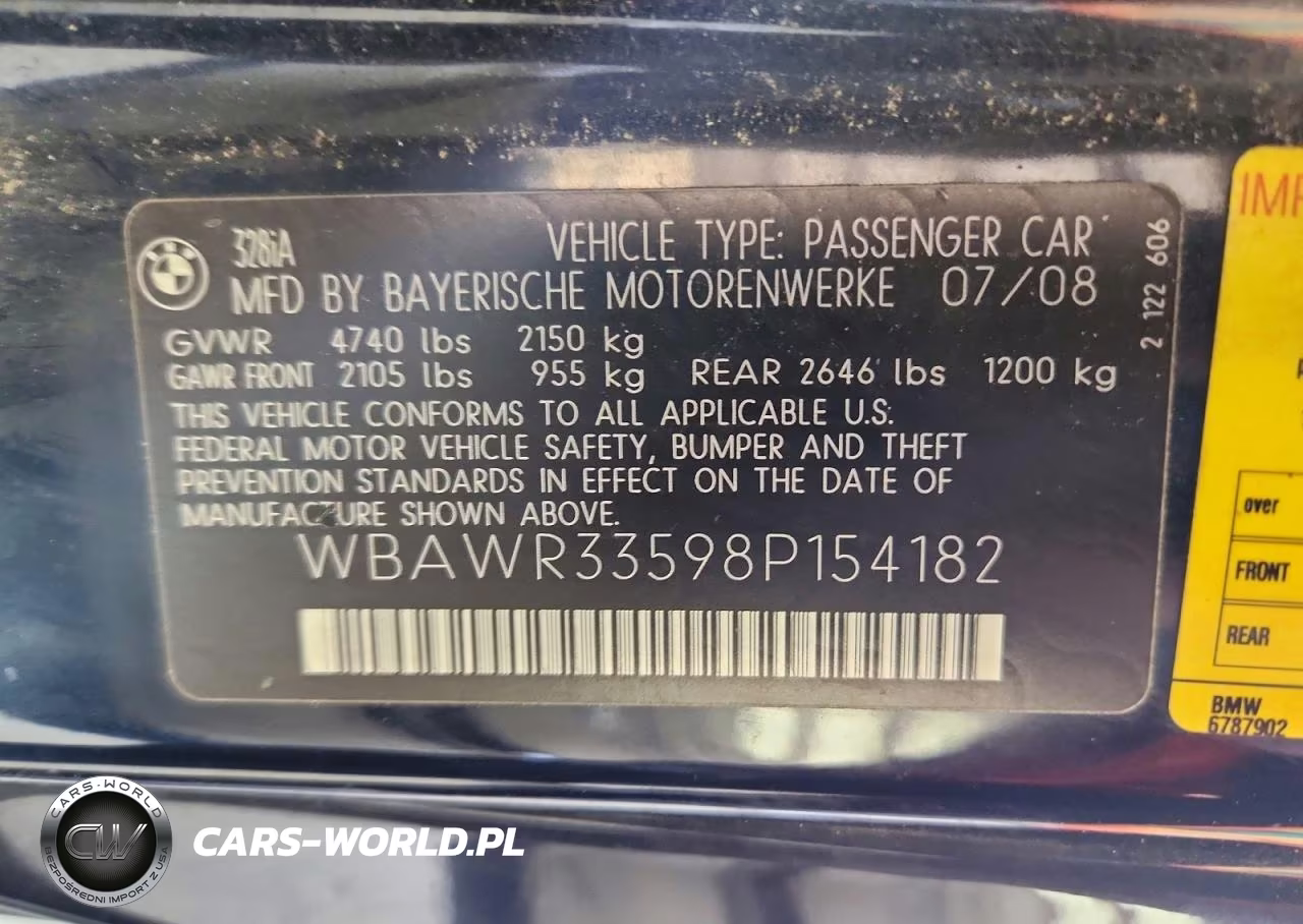 2008 BMW 328 I Sulev VIN:WBAWR33598P154182 - 12