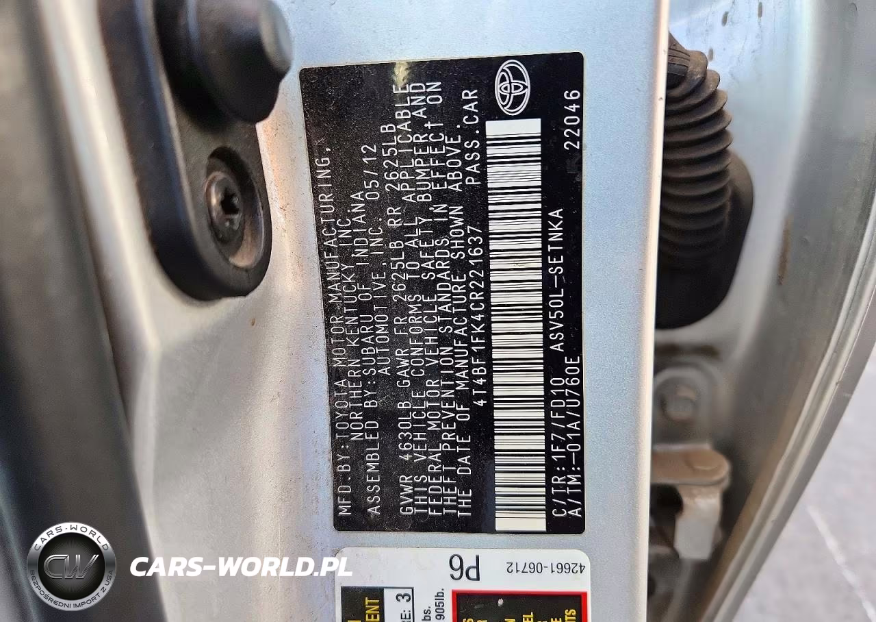 2012 Toyota Camry Le VIN:4T4BF1FK4CR221637 - 12