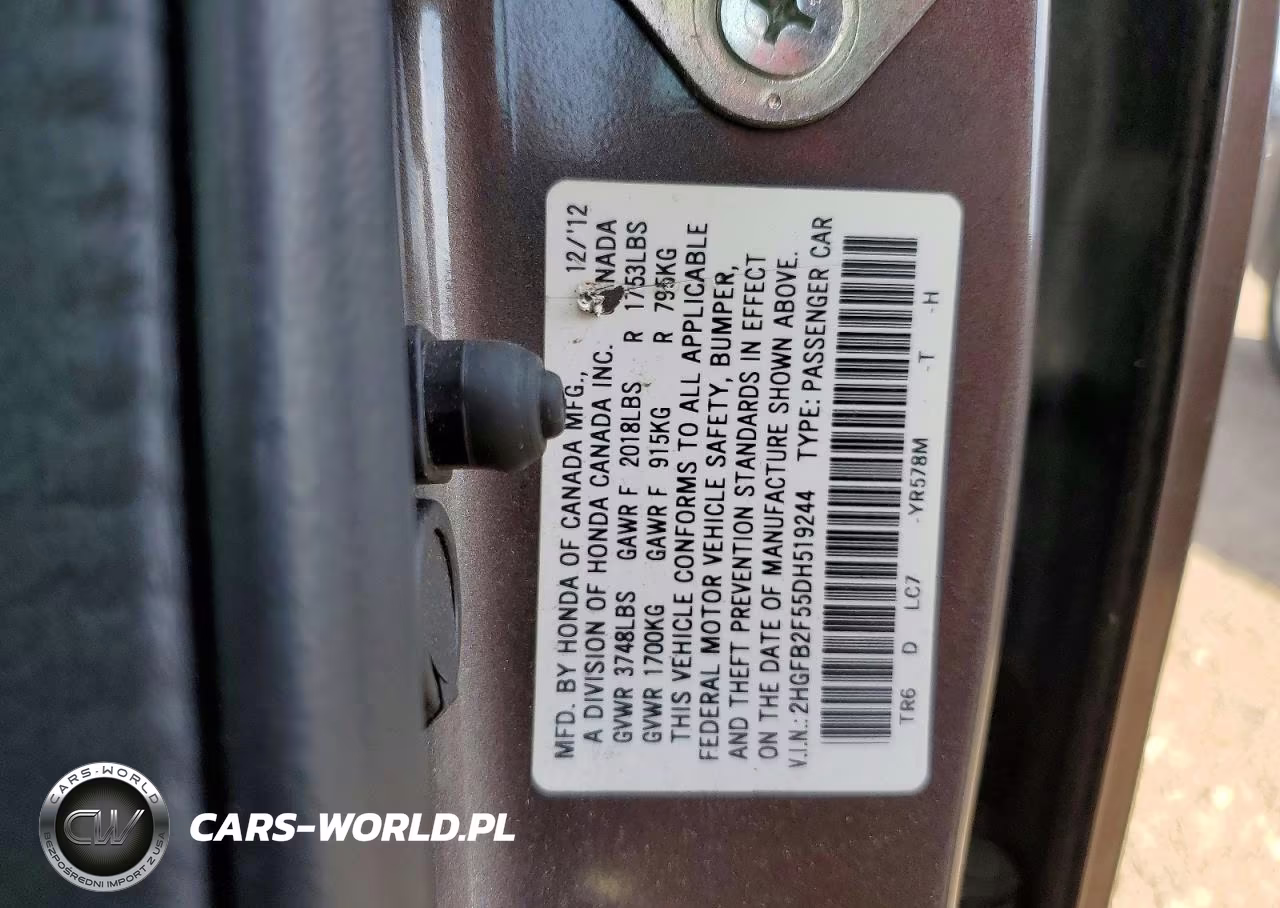 2013 Honda Civic Lx VIN:2HGFB2F55DH519244 - 12