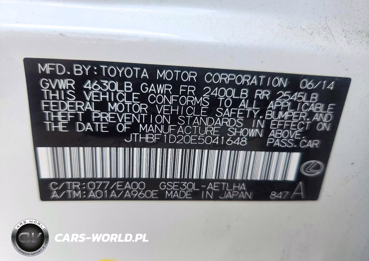 2014 Lexus Is 250 VIN:JTHBF1D20E5041648 - 12