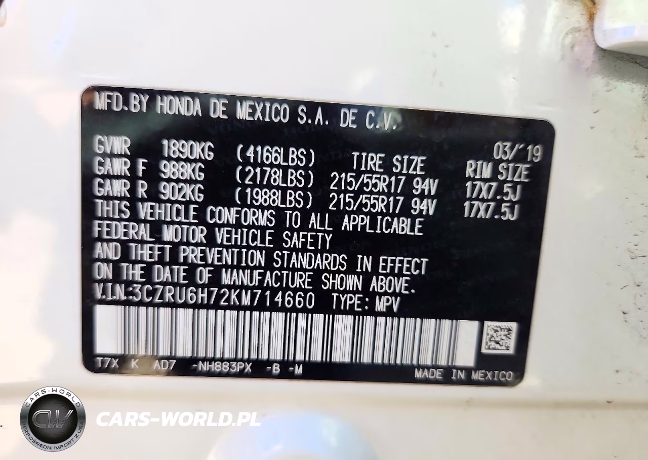 2019 Honda Hr-V Exl VIN:3CZRU6H72KM714660 - 13
