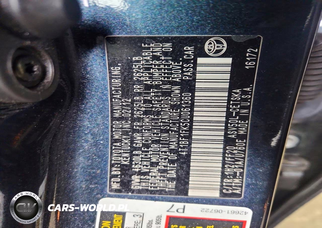 2012 Toyota Camry Se VIN:4T1BF1FK5CU061360 - 12