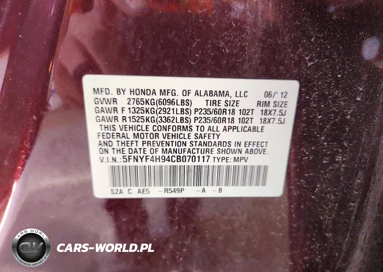 2012 Honda Pilot Touring VIN:5FNYF4H94CB070117 - 13