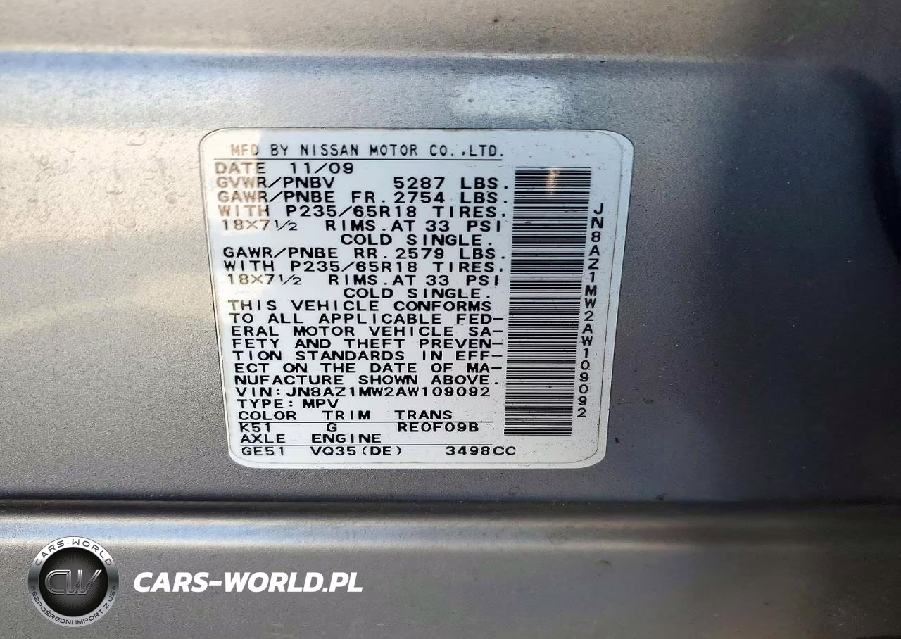 2010 Nissan Murano S VIN:JN8AZ1MW2AW109092 - 12