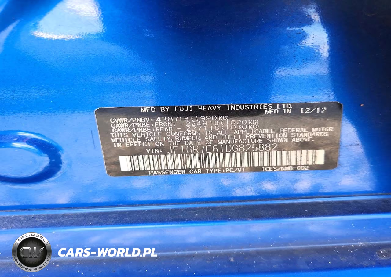 2013 Subaru Impreza Wrx VIN:JF1GR7E61DG825882 - 12