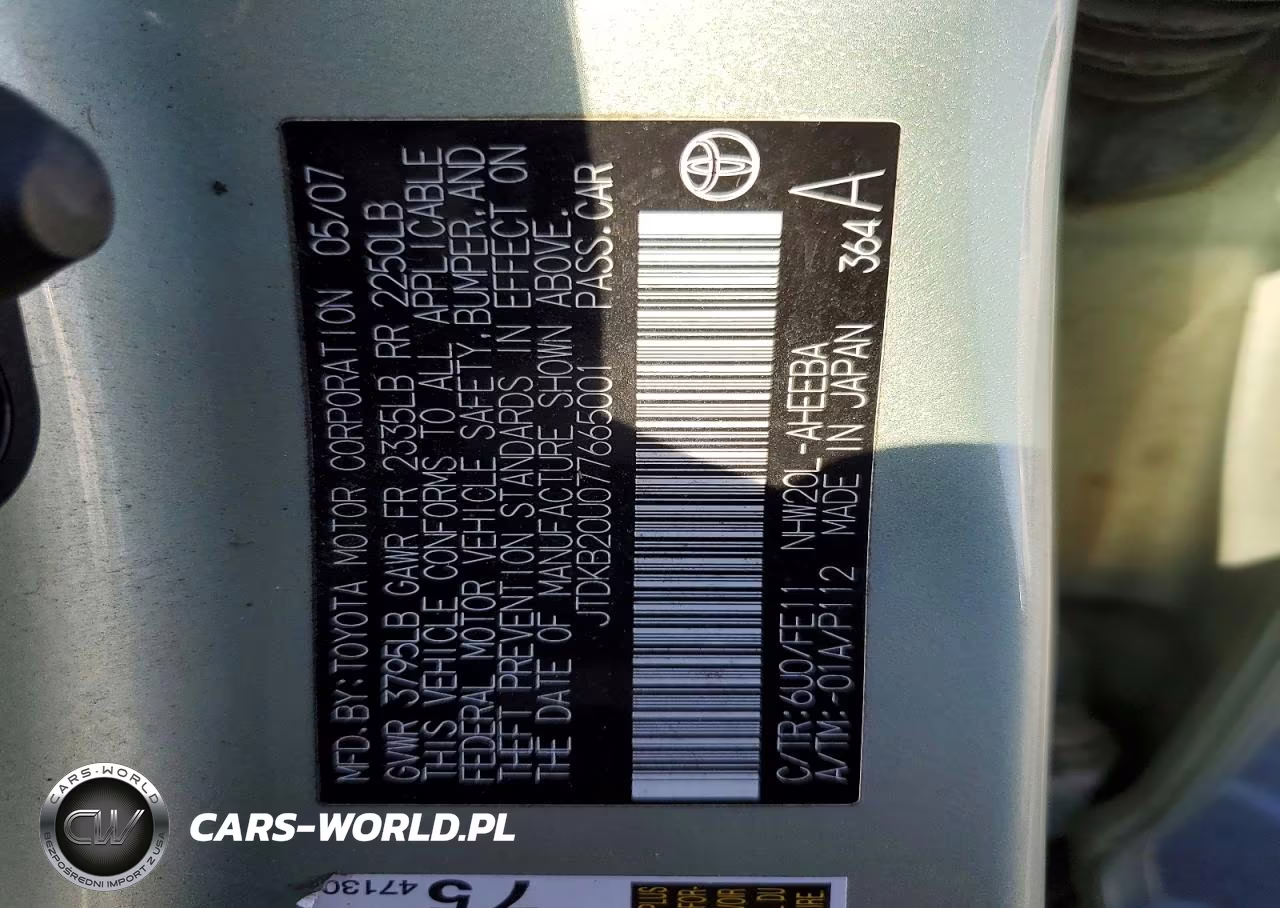 2007 Toyota Prius Base VIN:JTDKB20U077665001 - 12