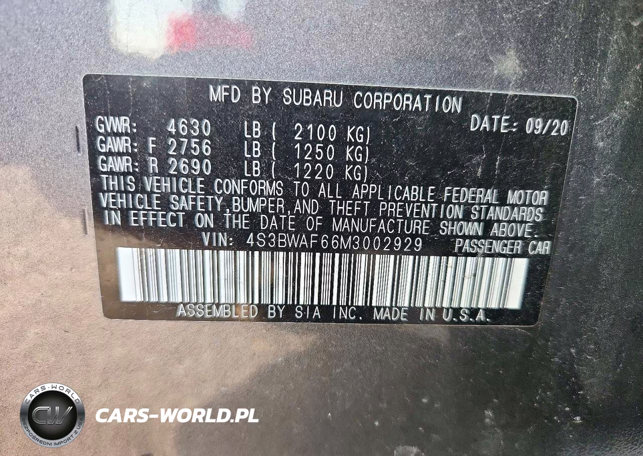 2021 Subaru Legacy Premium VIN:4S3BWAF66M3002929 - 12