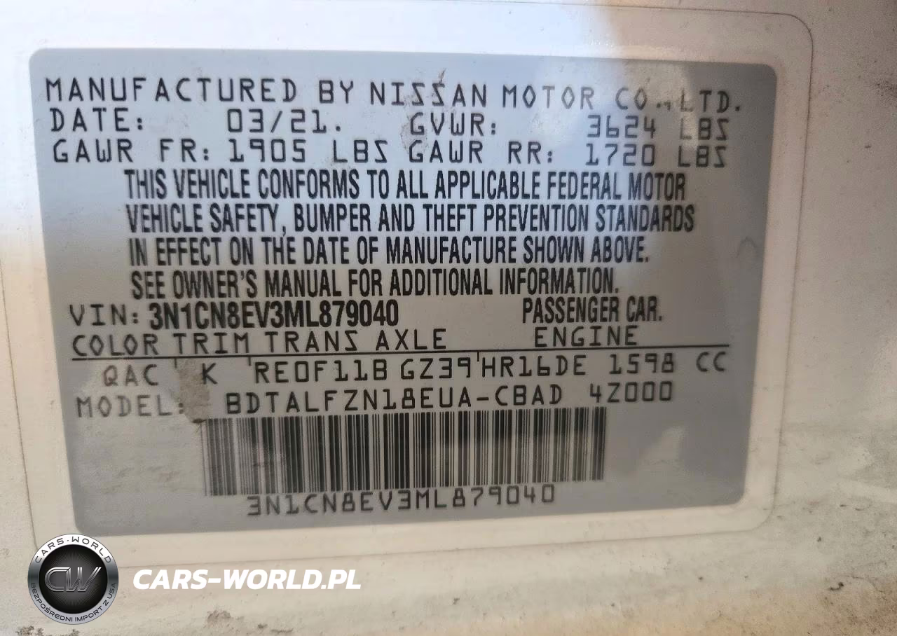 2021 Nissan Versa Sv VIN:3N1CN8EV3ML879040 - 12