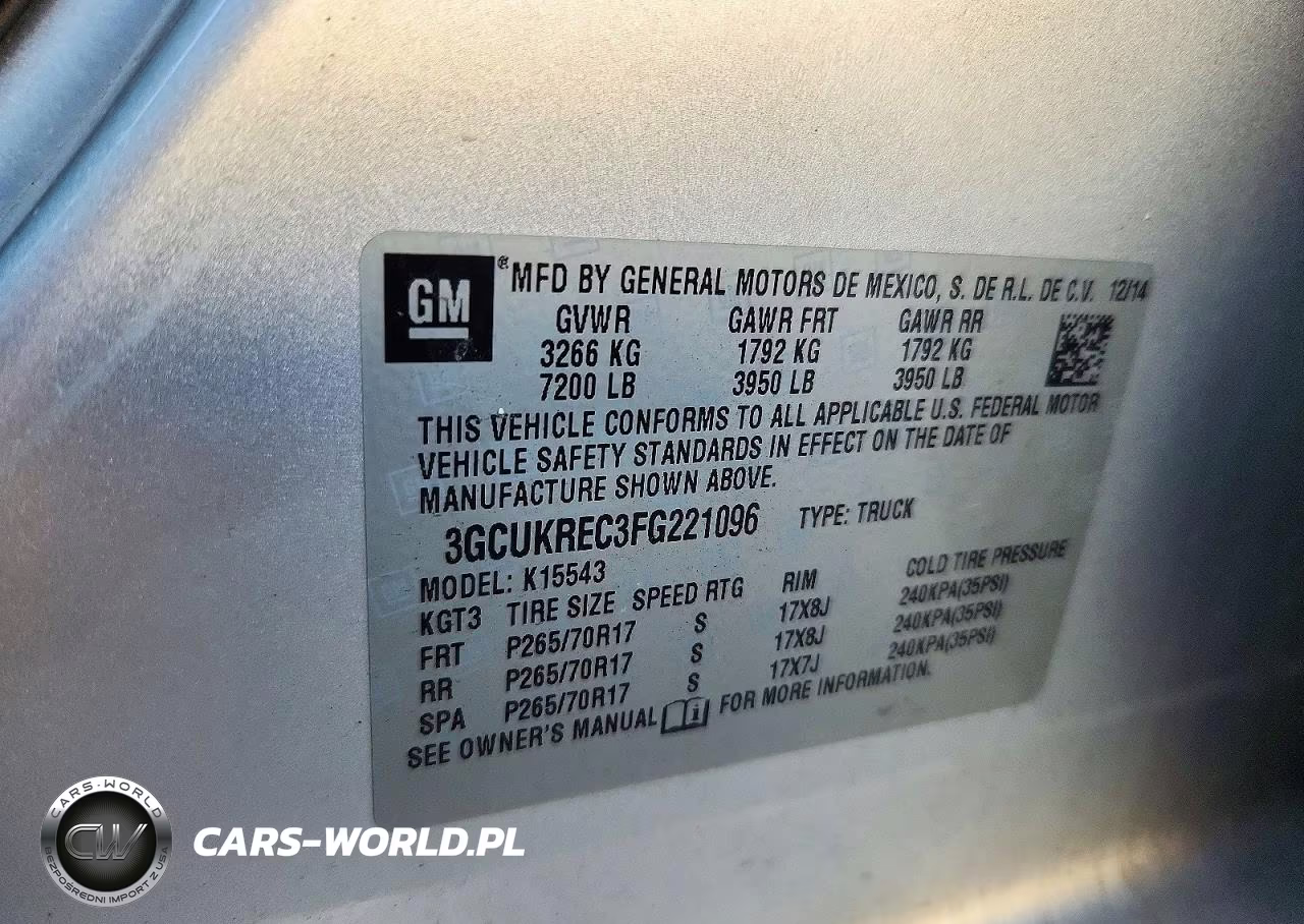 2015 Chevrolet Silverado K1500 Lt VIN:3GCUKREC3FG221096 - 12