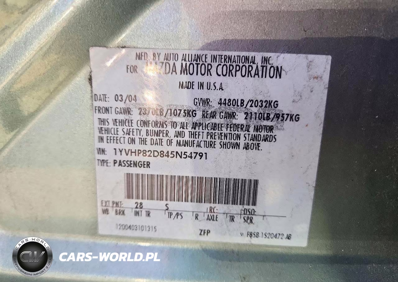 2004 Mazda 6 S VIN:1YVHP82D845N54791 - 12