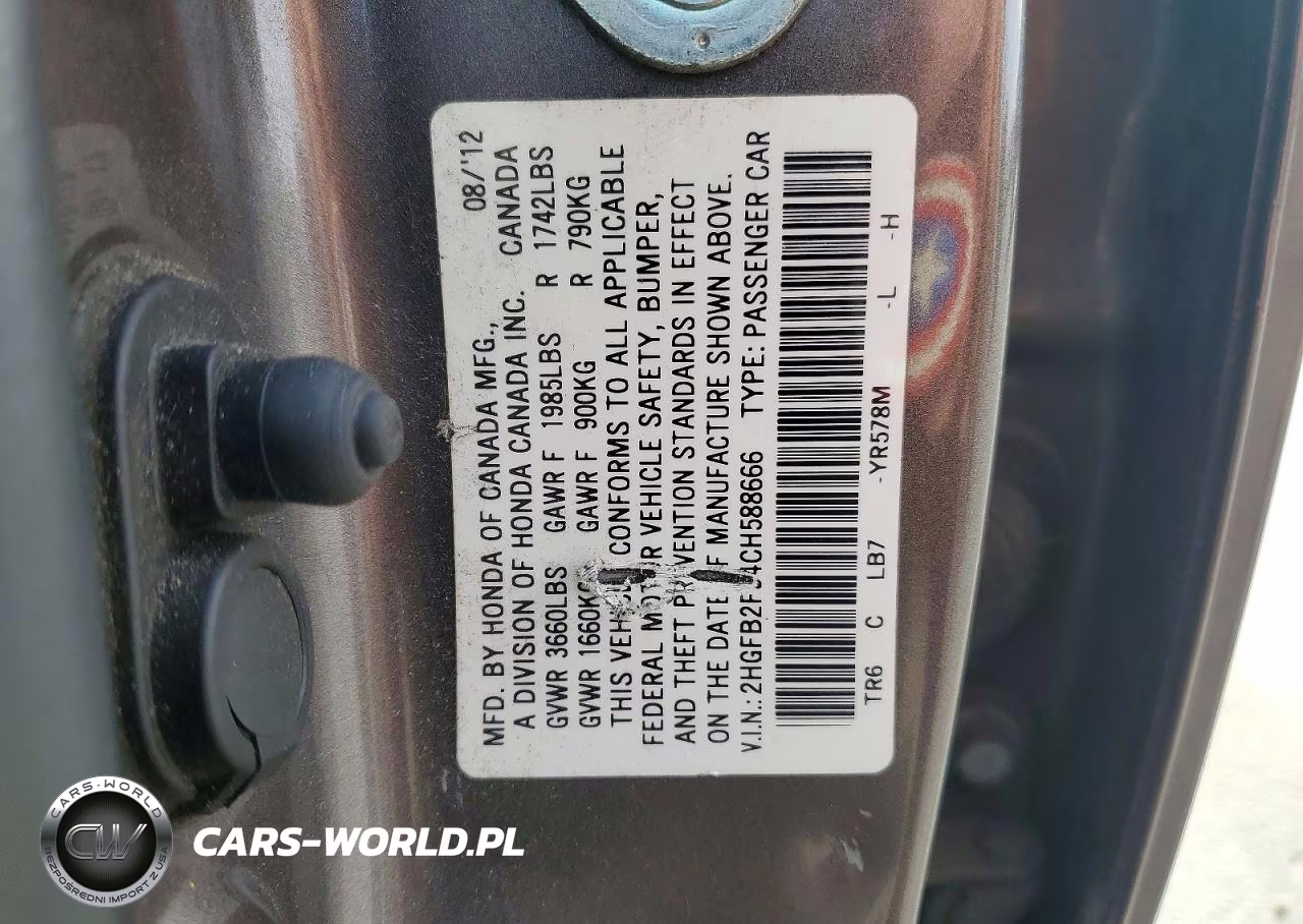 2012 Honda Civic Lx VIN:2HGFB2F54CH588666 - 12