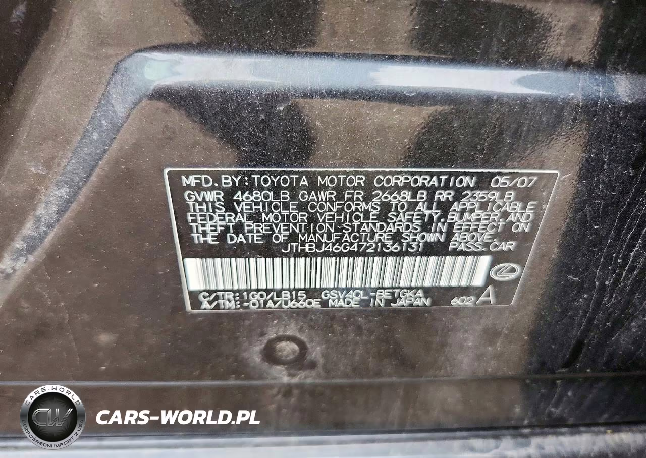 2007 Lexus Es 350 VIN:JTHBJ46G472136131 - 12