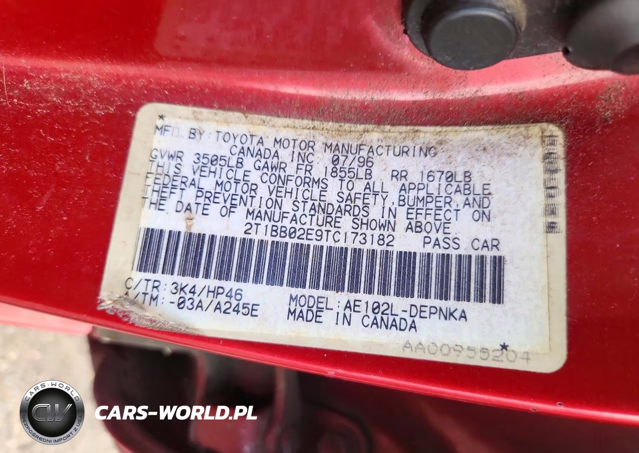 1996 Toyota Corolla Dx VIN:2T1BB02E9TC173182 - 12
