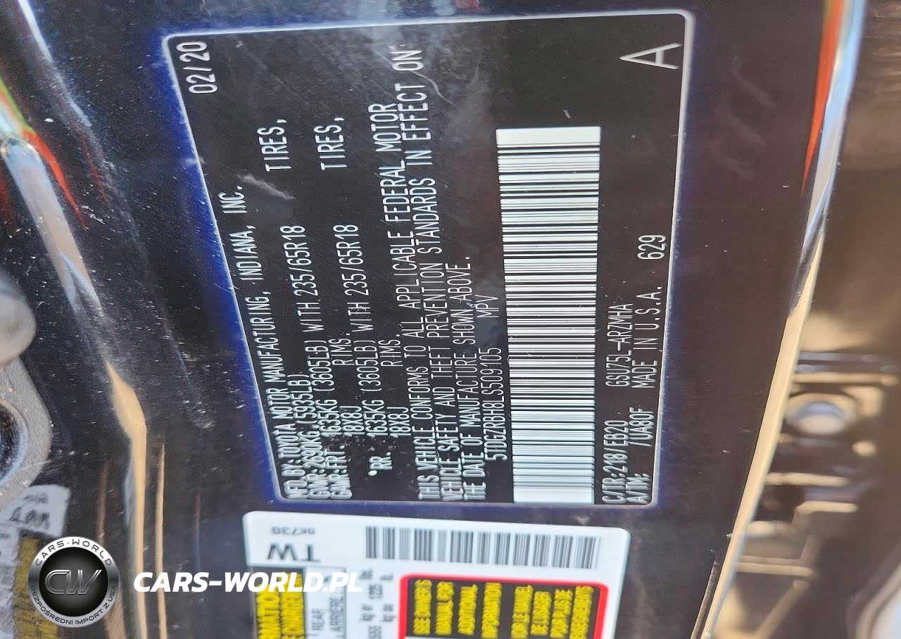 2020 Toyota Highlander Xle VIN:5TDGZRBH8LS509105 - 12
