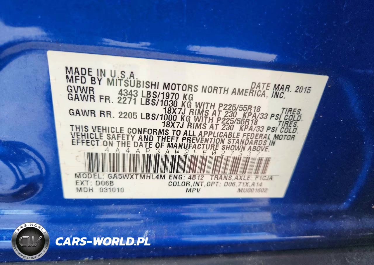 2015 Mitsubishi Outlander Sport Es VIN:4A4AP3AW2FE027337 - 14