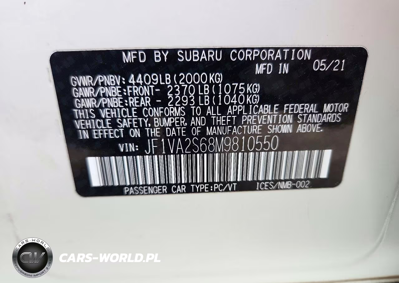 2021 Subaru Wrx Sti VIN:JF1VA2S68M9810550 - 12