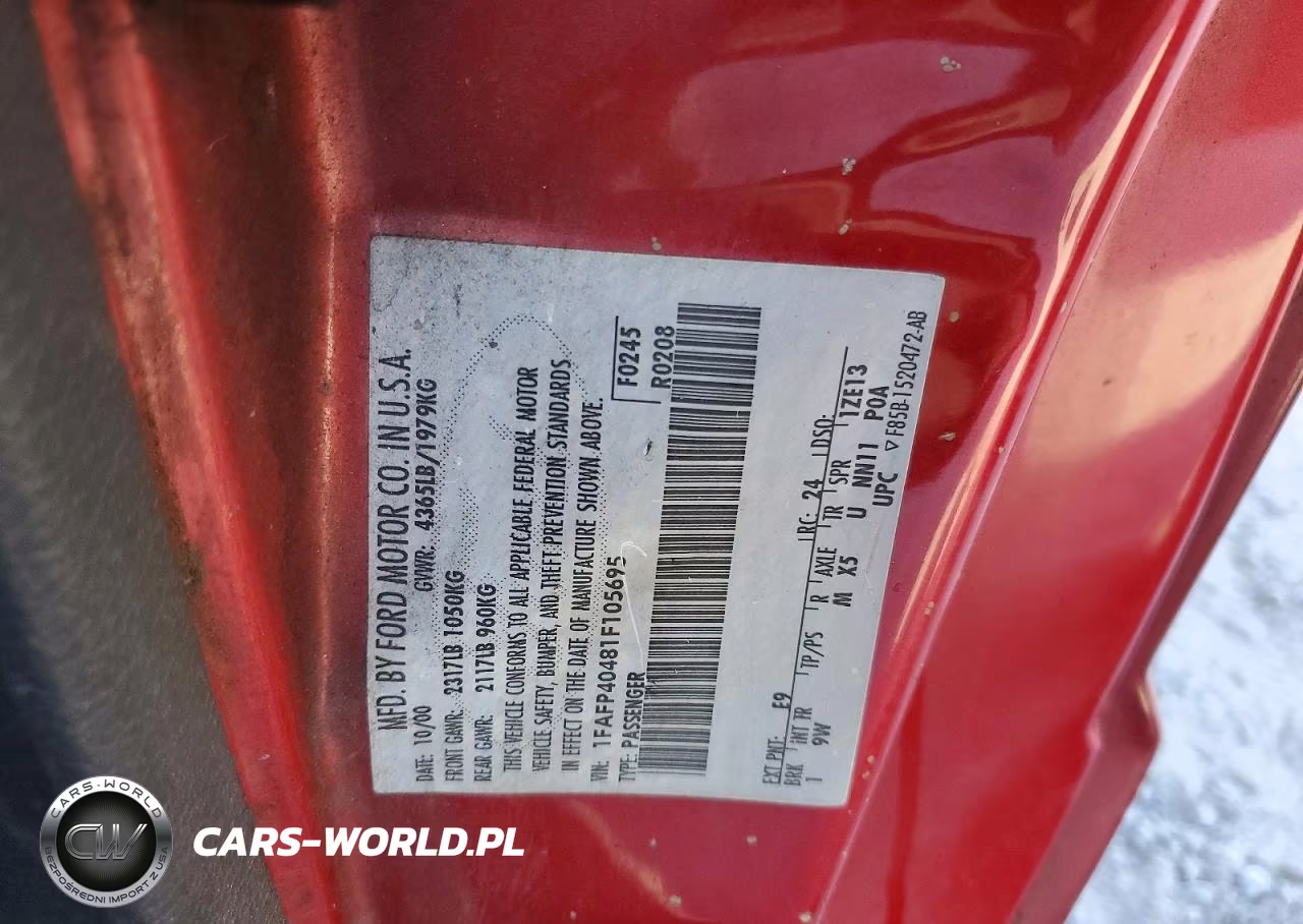2001 Ford Mustang Base VIN:1FAFP40481F105695 - 12