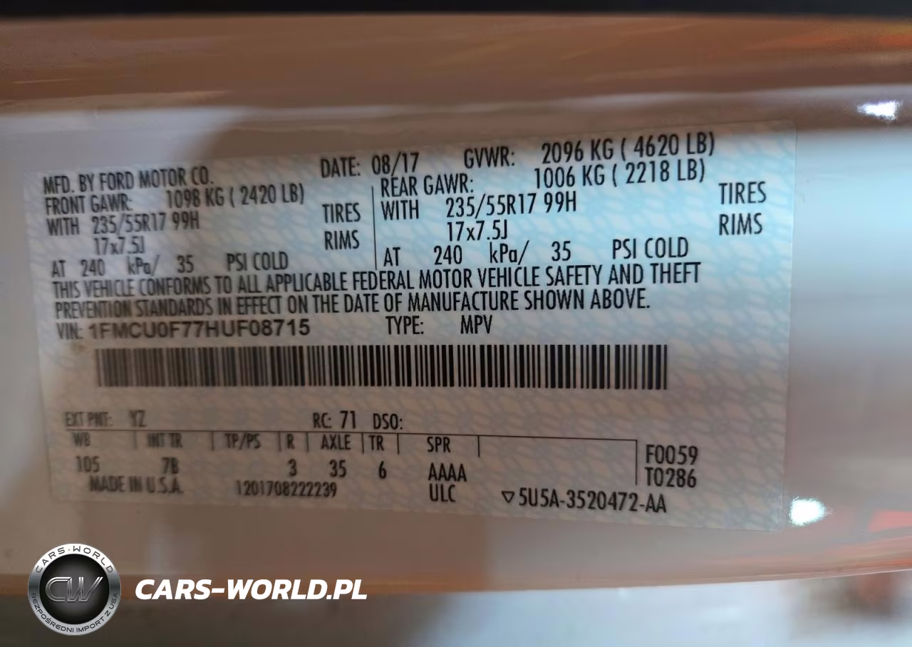 2017 Ford Escape S VIN:1FMCU0F77HUF08715 - 13