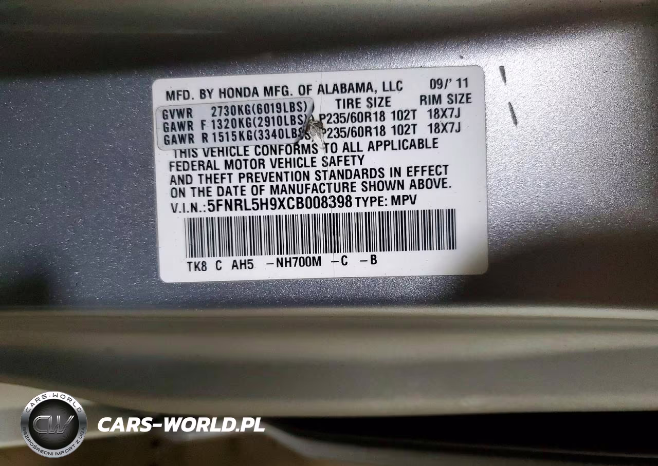 2012 Honda Odyssey Touring VIN:5FNRL5H9XCB008398 - 13