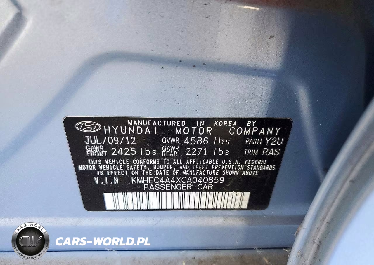 2012 HYUNDAI SONATA HYB HYBRID VIN:KMHEC4A4XCA040859 - 12
