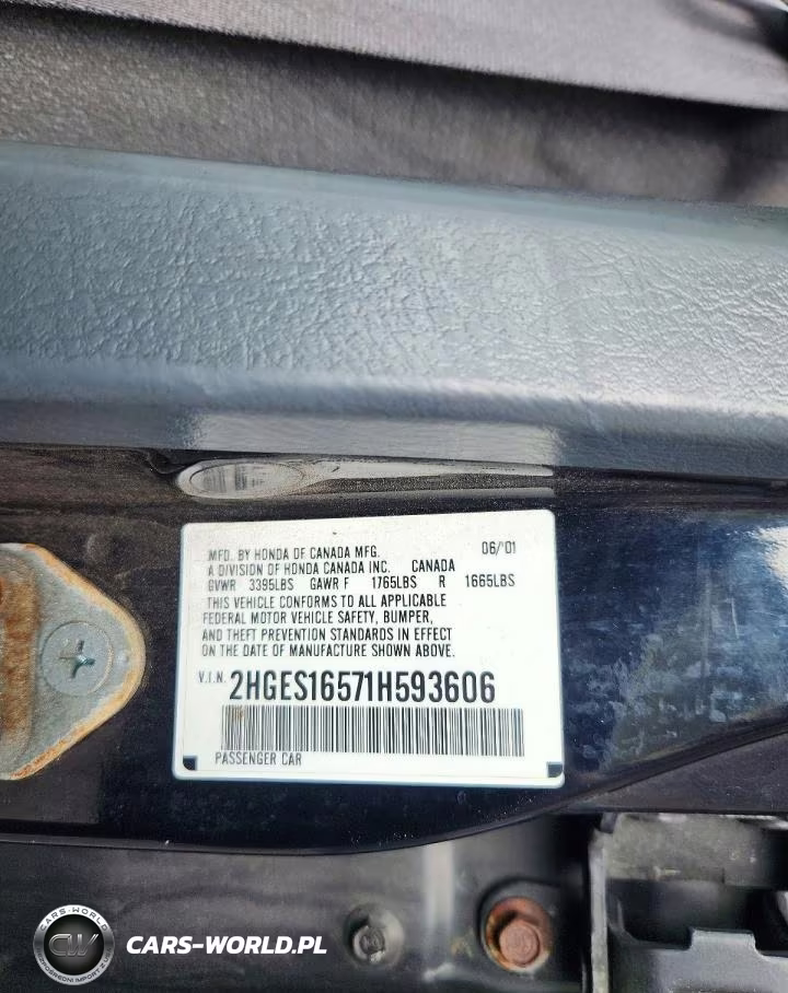 2001 Honda Civic Lx VIN:2HGES16571H593606 - 12