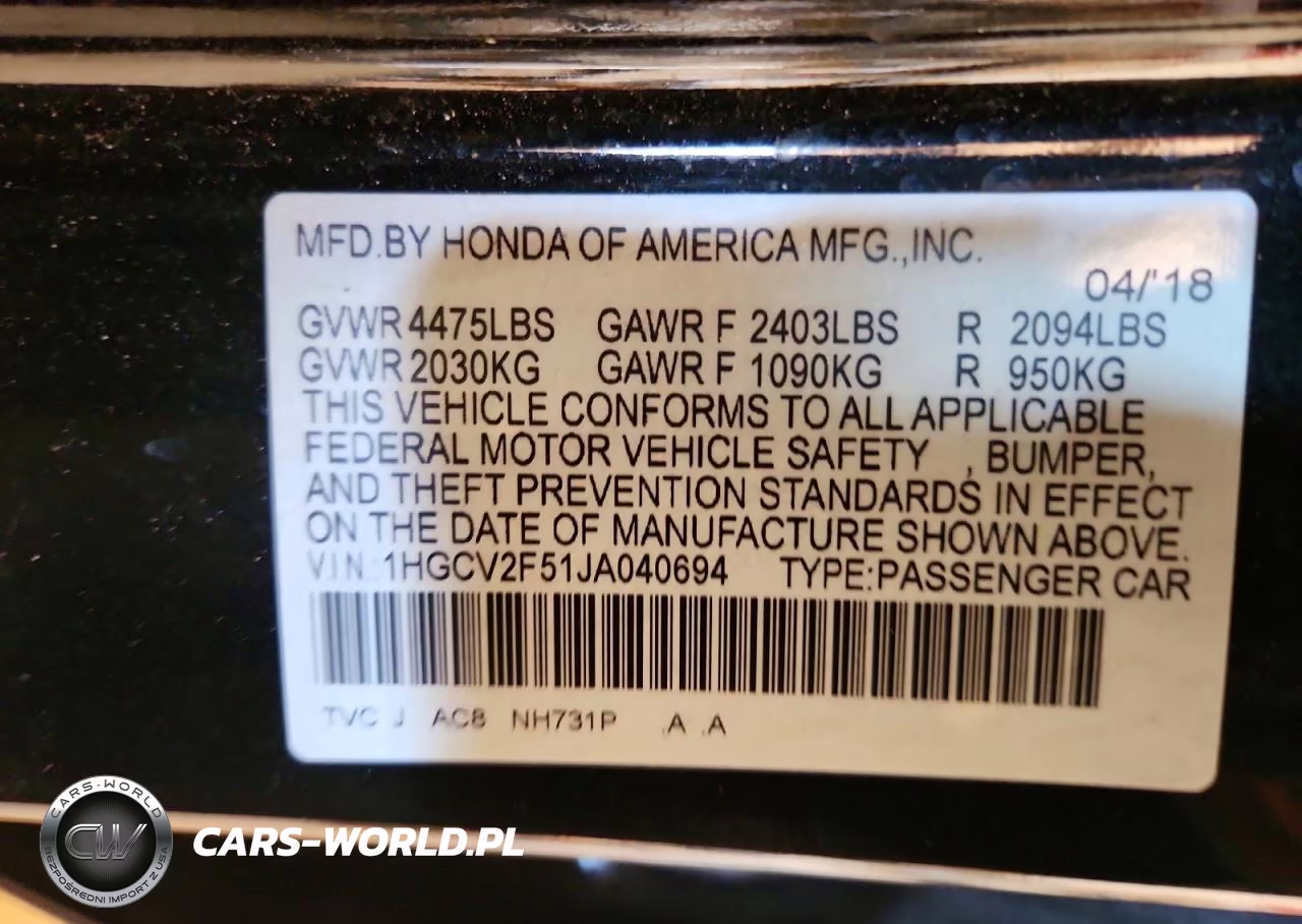 2018 Honda Accord Exl VIN:1HGCV2F51JA040694 - 12