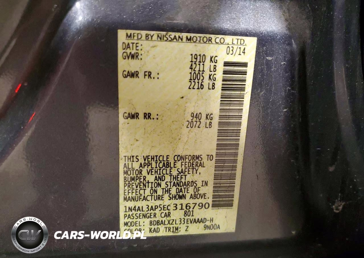 2014 Nissan Altima 2.5 Sl VIN:1N4AL3AP5EC316790 - 12