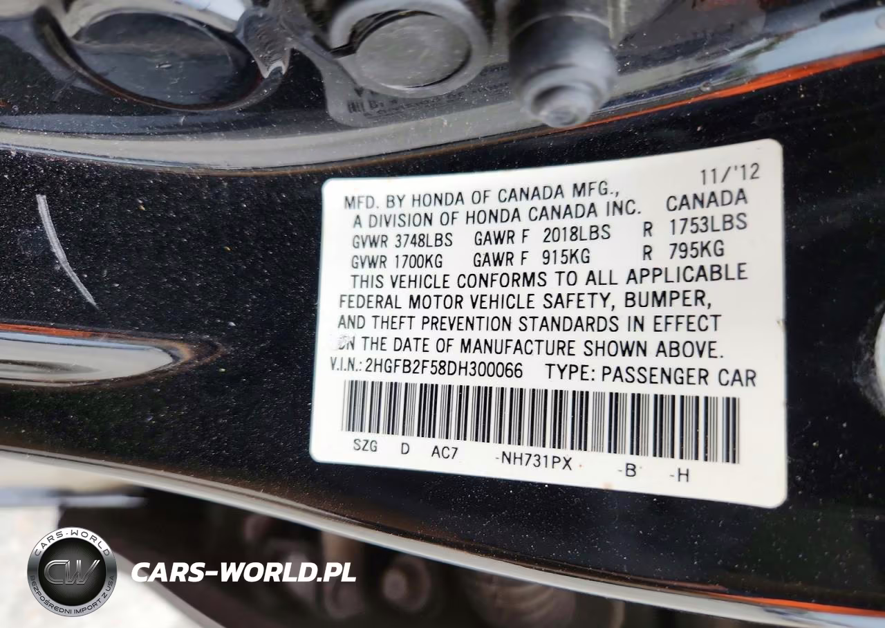 2013 Honda Civic Lx VIN:2HGFB2F58DH300066 - 12