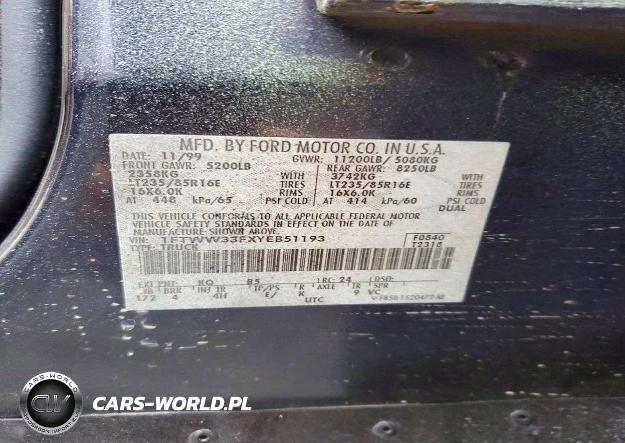 2000 Ford F350 Super Duty VIN:1FTWW33FXYEB51193 - 12