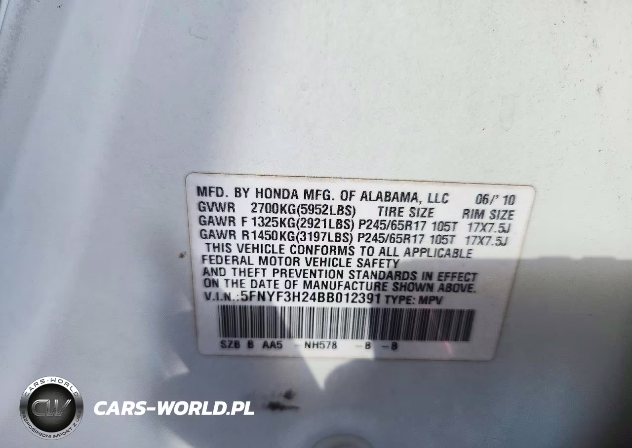 2011 Honda Pilot Lx VIN:5FNYF3H24BB012391 - 13