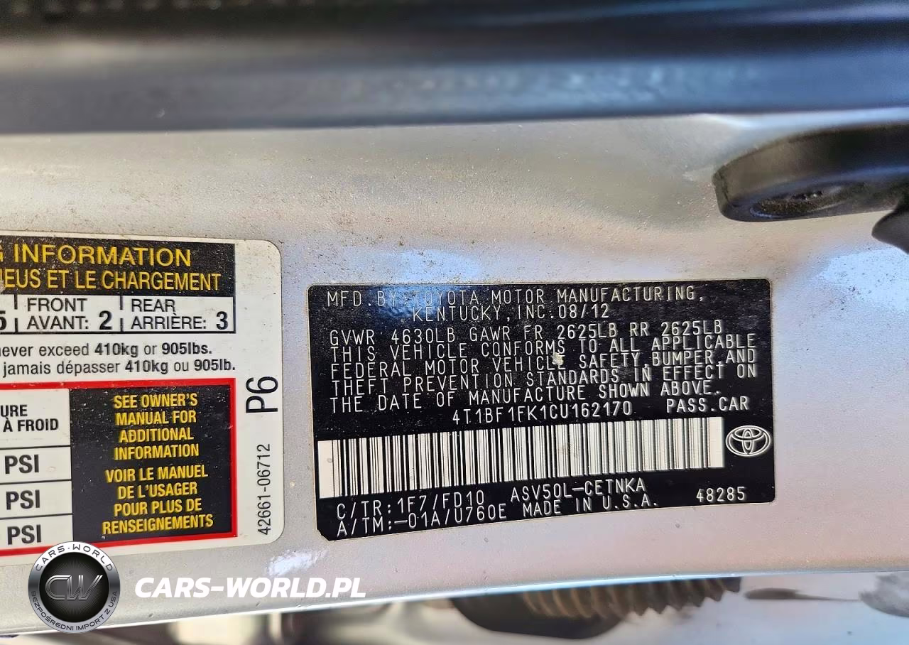 2012 Toyota Camry Le VIN:4T1BF1FK1CU162170 - 12