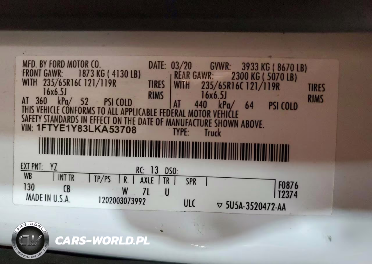 2020 Ford Transit T-150 VIN:1FTYE1Y83LKA53708 - 13