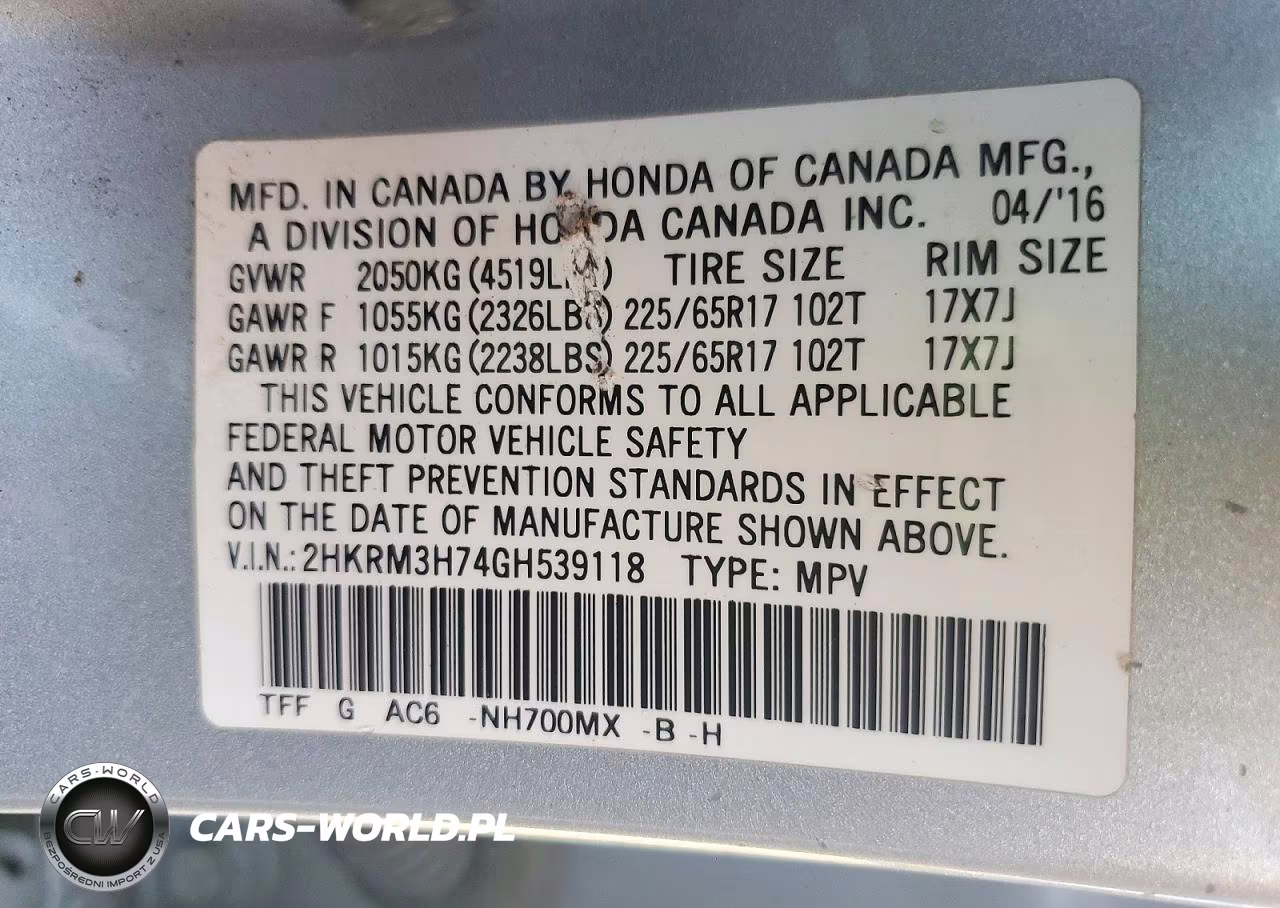 2016 Honda Cr-V Exl VIN:2HKRM3H74GH539118 - 13